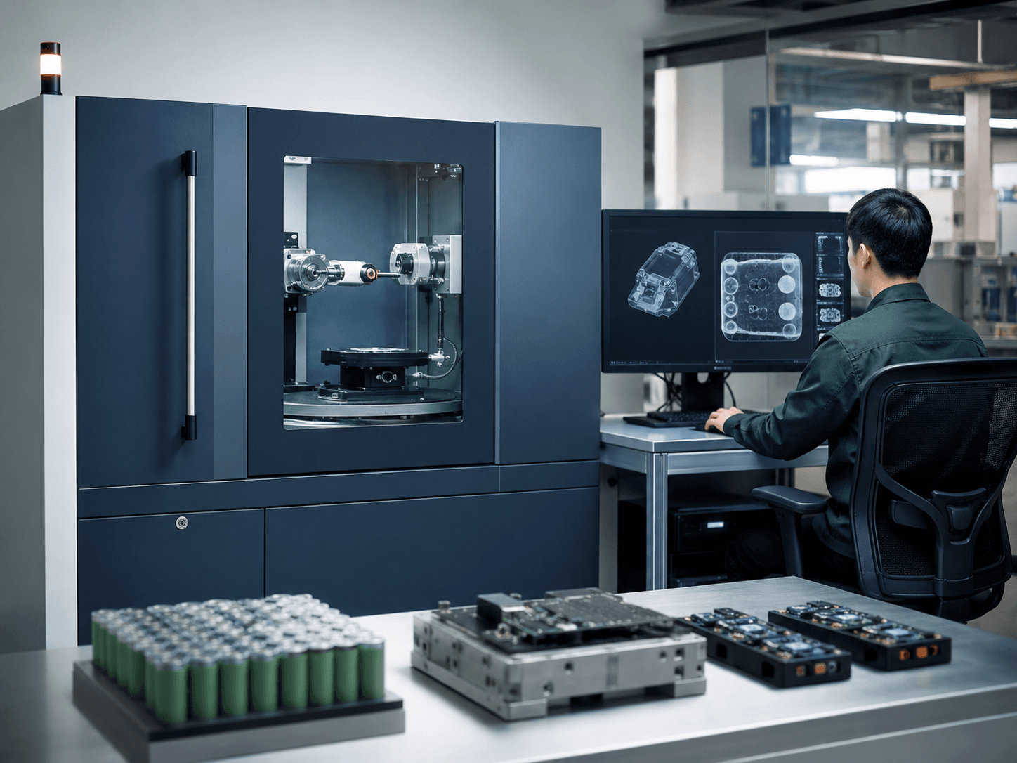 부품검사 3D CT AXI 장비와 검사 화면